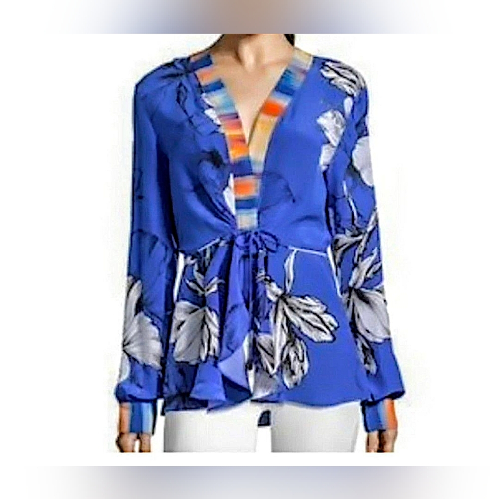 Robert Graham 100% Silk Wrap Floral Hawaiian Blouse Medium